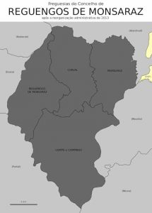 Mapa exibindo os limites das freguesias do concelho de Reguengos de Monsaraz