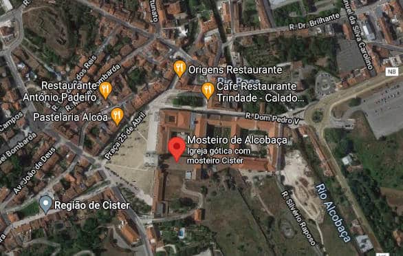 Clique na imagem para abrir o mapa do Mosteiro de Alcobaça no Google Maps